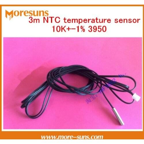Free ship 10pcs/lot NTC temperature sensor 3M 10K+-1% 3950 Nickel plated copper shell 5*25mm NTC sensor