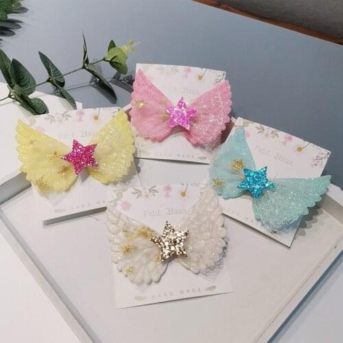 Boutique ins 12pcs Fashion Cute Glitter Star Angel Wing Hairpins Cartoon Fairy Hair Clips Princess Headwear Hair Accessories