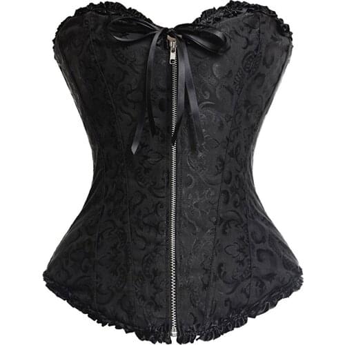 Bustier Corset Top Women Sexy Lingerie White Vintage Floral Print Fashion Black Gothic Zipper Lace Up Corselets Underwear Female