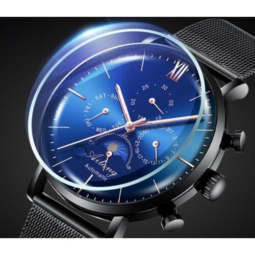 AILANG Top Brand Watches Automatic Mens Mechanical Watch Men Moon Phase Waterproof Stainless Steel Clock Male Montre Homme