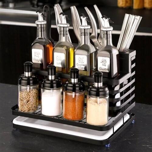 Black Stainless Steel 3 Tier Stand Kitchen Storage Rack for Spice Seasoning Boxes Organizer Knives and Cutlery Holder Container