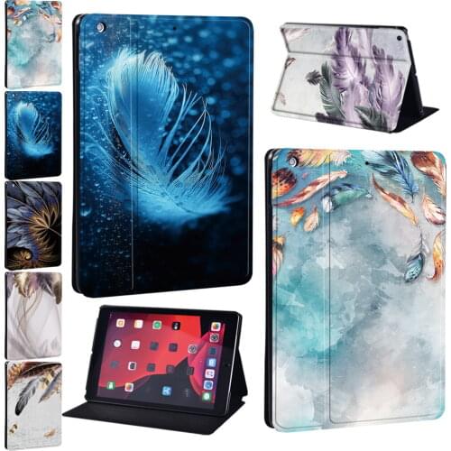 For Apple IPad 2/3/4/5/6/7/8 /Mini 1/2/3/4/5 /Air 1/2/3 /Pro 9.7"/10.5"/11"Feather Print Pattern Series Tablet Stand Cover Case