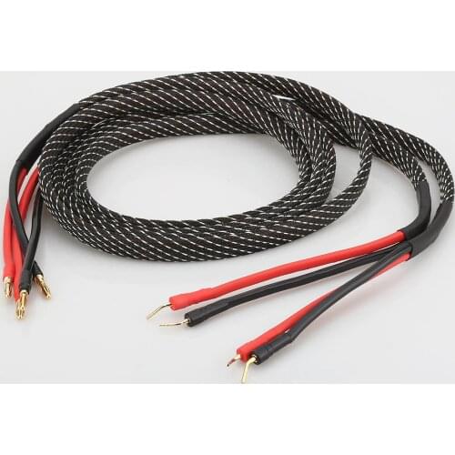 Pair Pure copper loudspeaker cable HIFI Banana plug to pin plug speaker cable Center Audio Speaker cable