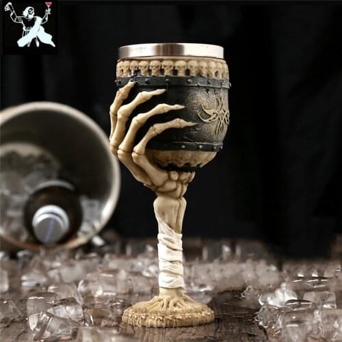 180ml Retro Horn Skull Resin Beer Mug Stainless Steel Skull Knight Halloween Coffee Cup Viking Tea Mug Ceramic Tiki Mugs