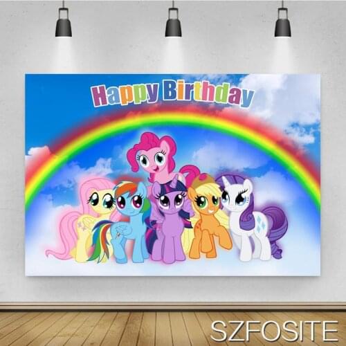 Cartoon Cute Pony Rainbow Cloud Background Girl Birthday Party Decoration Photography Studio Photo Children Room Wall Backdrop