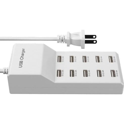 USB Rapid Charger 10-Port Family-Sized USB Wall Charger with Rapid Charging Auto Detect Technology for Tablet PC Smart Phone