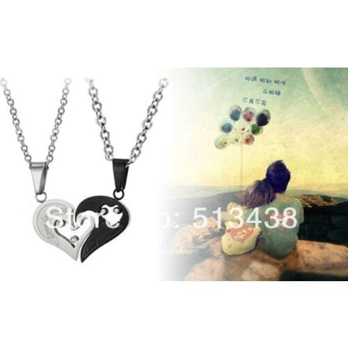 One Pair his and hers Stainless Steel I Love You Matching Heart Pendant Couple free chain