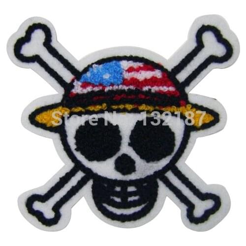 Wholesale fashion towel patch sew on embroidery label DIY Skull patches for sweater jacket sportwear TP-013