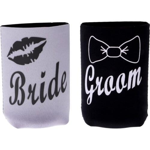 Phenovo Set 2pcs Bride Lips Groom Stubby Beer Tin Can Cooler Sleeve Holder Wedding Party