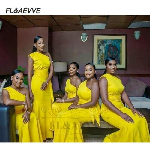 2021 Mermaid Bridesmaid Dresses One Shoulder South African Bridesmaid Dress Lace Up Back Split Side Wedding Party Gowns