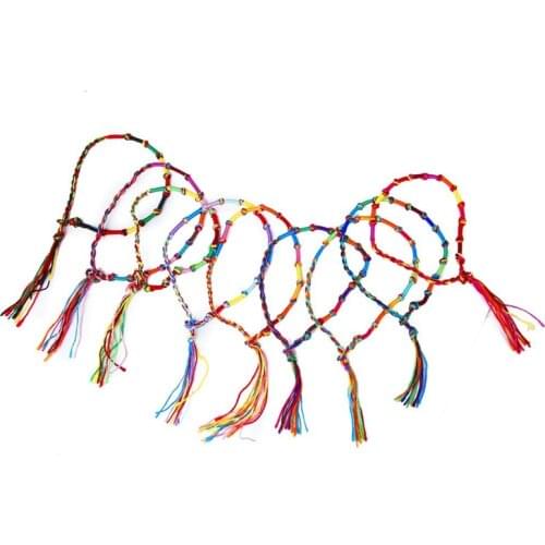 9 x Hippie Style Colorful Braided Friendship Bracelets Thread Wrist Ankle Bracelet Random Color--Knurled