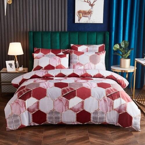 Nordic Bedding Sets Gilt Geometric Plaid Duvet Cover Set 220X240 King Size Pillowcase Quilt Covers Bed Bedclothes (No Bed Sheet)