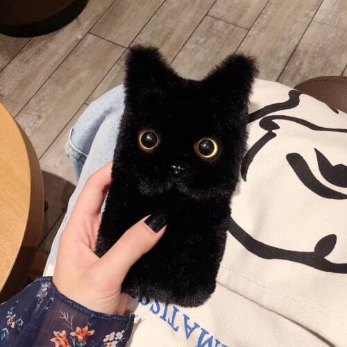 Luxury Hairy Cat Ears Phone Case For Funda iPhone 13 11 12 Pro Max 12pro 11 XS XR X 6 6S 7 8 Plus SE 2020 Warm Plush Cover Coque