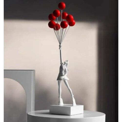 Luxurious Balloon Girl Statues Banksy Flying Balloons Girl Art Sculpture Resin Craft Home Decoration Christmas Gift 57cm