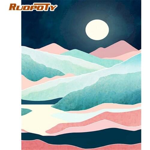 RUOPOTY DIY Oil Painting By Numbers For Adults Children Sunrise Cartton Landscape Picture By Number 60x75cm Frame Acrylic Pictur