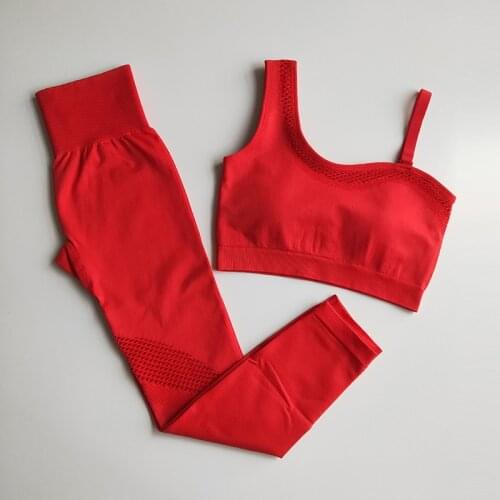 Sexy 2 Piece Set Ladies Yoga Hollow Single Shoulder Strap Gather Sports Bra Quick Dry Running Yoga Training Fitness Cothes