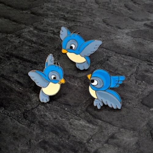 Cartoon Blue bird Brooch Cute Enamel Three birds Animal Pin Button Backpack Denim jacket Pin Collar Lapel Badge Jewelry for kids