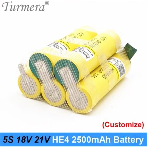 Turmera 5S 18V 21V 18650 HE4 2500mah 20A 35A Soldering Rechargeable Lithium Battery for Screwdriver Batteries and Vacuum Cleaner