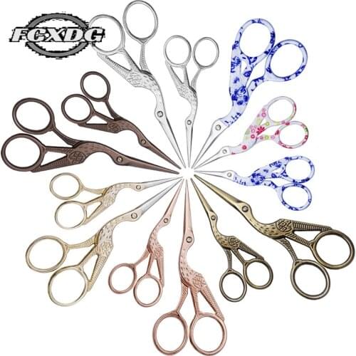 2 Sizes 15 Colors Stainless Steel Antique Scissors for Sewing and Needlework Sharp Pink Stork Scissors Vintage Paper Scissors