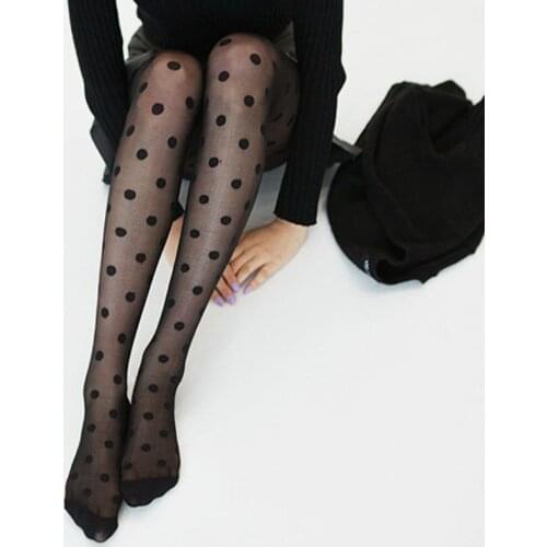 Women Sweet Girls Acrylic Fiber Thin Sexy Perspective Large Polka Dot Pattern Printed Footed Tights Slim Stockings Jac