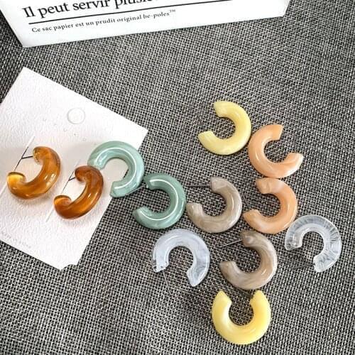 S925 Retro Texture Earrings Simple Geometric C Word Resin Earrings Cold Wind Fashion Classic Super Earrings Women