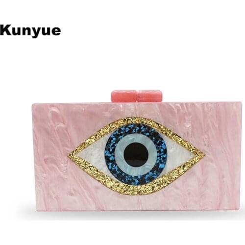 Lady Wallet Luxury Evil Eyes Evening Bag Acrylic Retro Handbag Party Patchwork Beauty Cute Pink Shoulder Bag Casual Clutch Purse