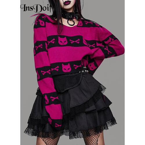 InsDoit Gothic Clothes Harajuku Print Sweater Women Streetwear Punk Y2K Long Sleeve Autumn Crop Sweater E Girl Fashion Sexy Top
