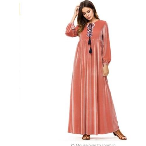 Abayas For Women Velvet Muslim Dress Loose Turkish Arab Dubai Islamic Clothes 2018 Spring Dresses Ladies Embroidery Robe Q1261