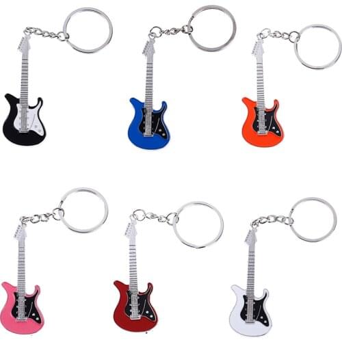 1pc Guitar Key Chain Set Creative metal electric guitar mini keychain key chain key ring gifts