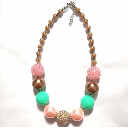 1Pc Lot Lovely Baby Girl Chunky Necklaces Peach Pink Flower Beads Child Toddler Bubblegum Chokers Necklace Birthday Gift Jewelry
