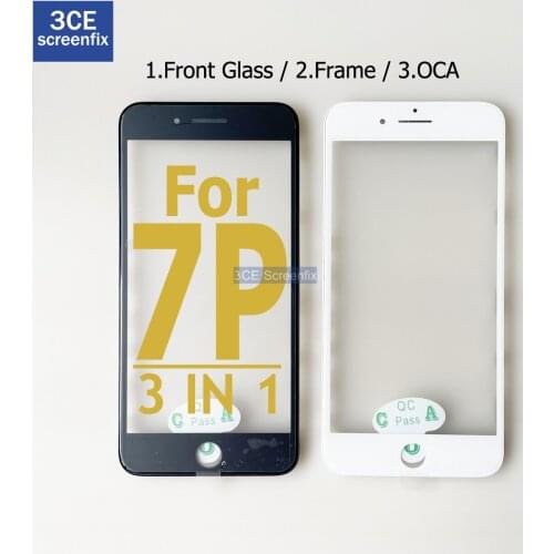 10Pcs Top Quality Front Outer Glass Middle Frame Bezel Laminate OCA For iPhone 7 Plus 3 in 1 2 in 1 Front Glass Frame OCA