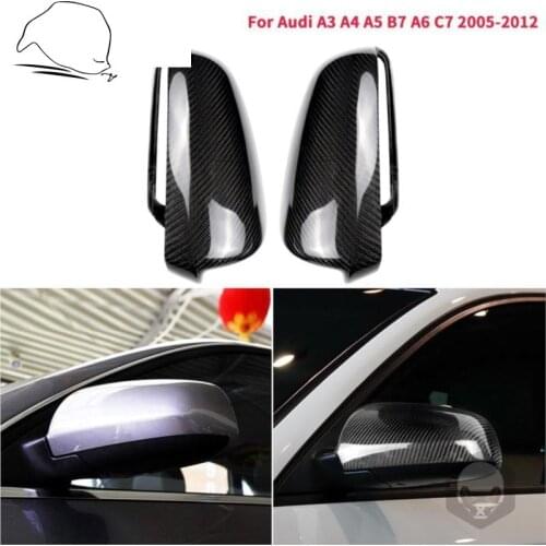 2x Replacement Rearview Mirror Cover Caps Rear View Mirror Case Covers For Audi A3 A4 A5 B7 A6 C7 2005-2012 Real Carbon Fiber