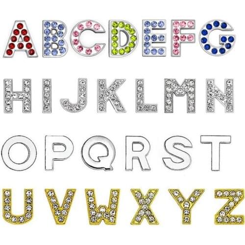 26 pieces Internal Dia 10mm slide Charm gold color English letters DIY Accessories fit 10mm wide belt pet collar