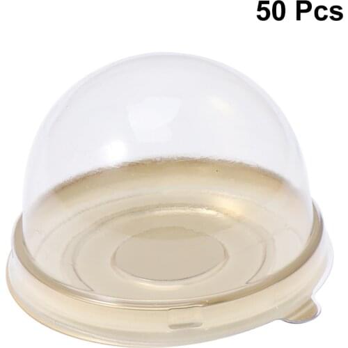 50pcs Cake Boxes Mini Plastic Round Shape Gift Packaging Boxes Muffin Boxes Moon Cake Tray for Dessert Cupcake Cakes