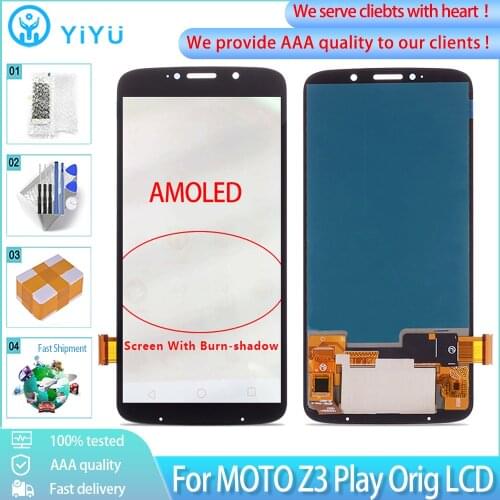 6.01" Original AMOLED For Motorola Moto Z3 Play LCD Display Touch Screen Digitizer Panel Assembly Replacement With Burn-shadow