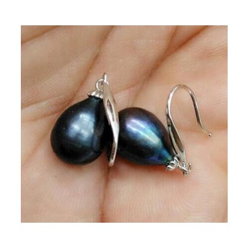 Free shipping>>>>noble jewelry hot real photos10-12 MM AAA+ BLACK Dripping PEARLS EARRING 14K/20 YELLOW GOLD hook