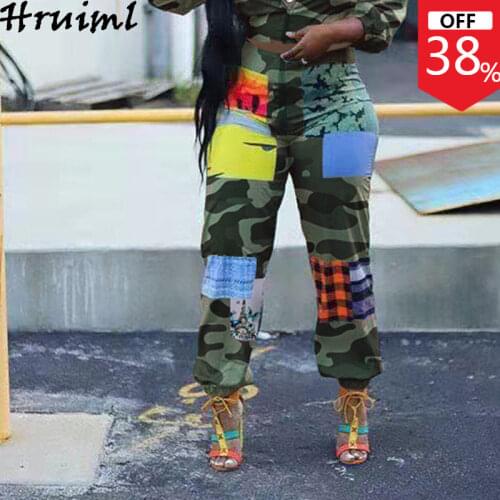 Fashion Patchwork Print Woman Pants Sweatpants Streetwear Long Trousers Casual Loose Mid Waist Cargo Pants Women Autumn 2020