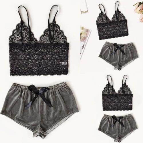 Women Sleepwear Velvet Lingerie Strap Sleeveless Apparel Bra Shorts Sets Nightwear Set Exotic Nightwear Sleepwear Pajama Sexy