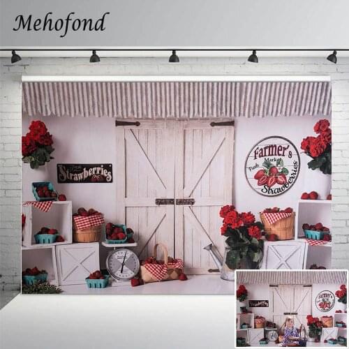 Farmers Market Fresh Strawberries Backdrop Flower Wood Door Newborn Birthday Cake Smash Photography Background For Photo Studio