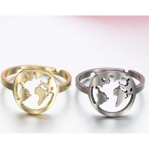 Gothic Travel Fashion Jewelry Stainless Steel Wide World Map Rings Cut-out Fine Polished Circle Ring Female Wedding Ring anillos