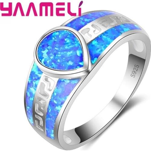 Nice Birthday Gifts for Women Men Water Drop Shaped 925 Sterling Silver Fashion Jewelry Blue Fire Opal Rings High Quality