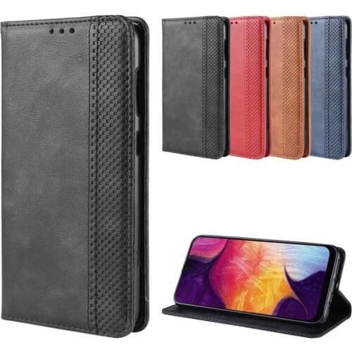 Leather phone case for Samsung Galaxy A50 / A60 / A70 / A80 / A90 back Cover Flip card wallet with stand Retro Coque