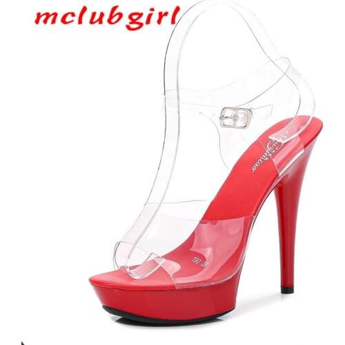Mclubgirl Model High Heels Thin Heels Sexy Black Waterproof Platform 13cm Hentian Super High Heels Sandals Female LFD