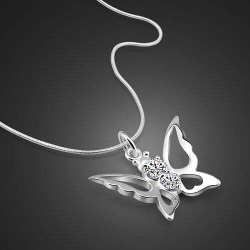 Fashion 100% 925 Sterling Silve Big Butterfly Pendant Necklace Chain for Women Snake Chain Crystal Choker Charm Jewelry