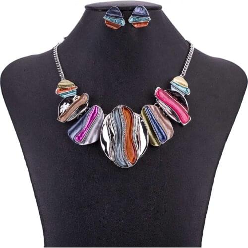 MS1505063 Fashion Jewelry Sets Multicolor Rainbow Pendant High Quality Choker Necklace Earrings Set Collar Necklace For Woman
