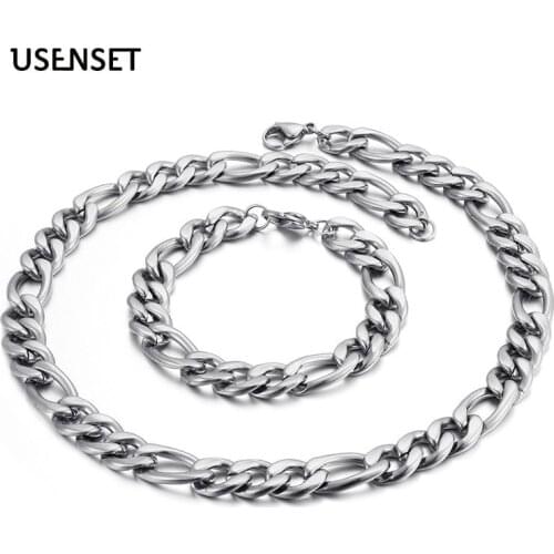 Charm Figaro Bracelet Necklace Set Stainless Steel Jewelry 3-12MM Hip Hop Necklaces for Men Punk Bracelets USENSET