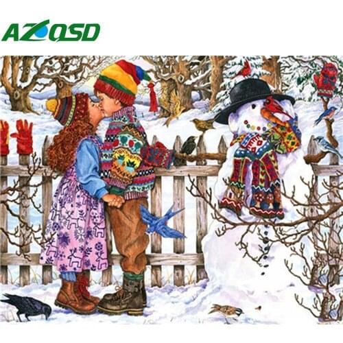 AZQSD Coloring By Numbers Winter Landscape Handpainted Gift DIY Unframe Coloring By Numbers Snowman Home Decoration