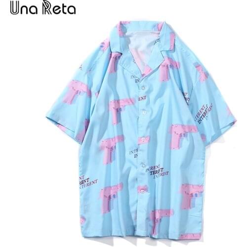 Una Reta Men shirt New Street Hawaii Beach Summer short sleeve shirt Casual Hip hop Pistol print Harajuku Man Tops Dropshipping