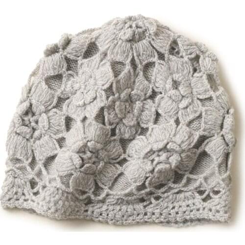 SHUCHAN 100% Cashmere Bonnets for Women Designer Handwork Knit Hollow Out Keep Warm Skullies & Beanies Adult