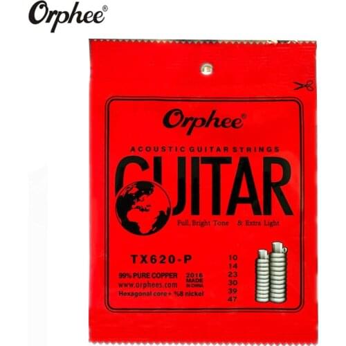 Orphee 010-047 Acoustic Guitar Strings Red Cooper Pure Cooper Anti-Rust Coat Hexagonal core+8% nickel Extra Light accessories